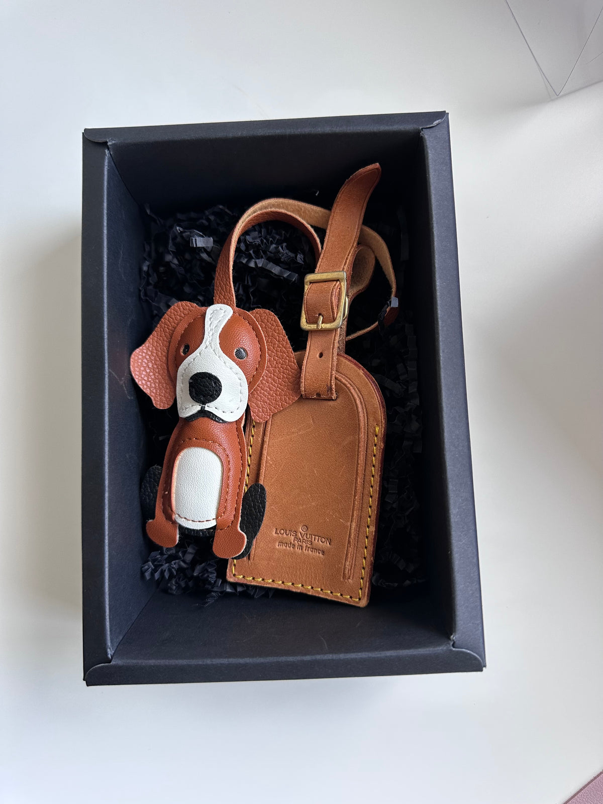 Louis Vuitton Luggage Tag & Brown Dog Bag Charm Set with Gift Box