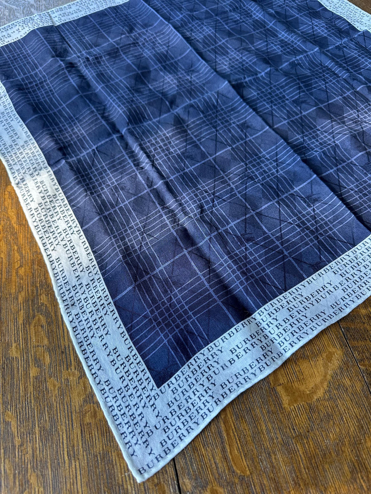 Vintage Burberry Navy Blue Nova Check Scarf