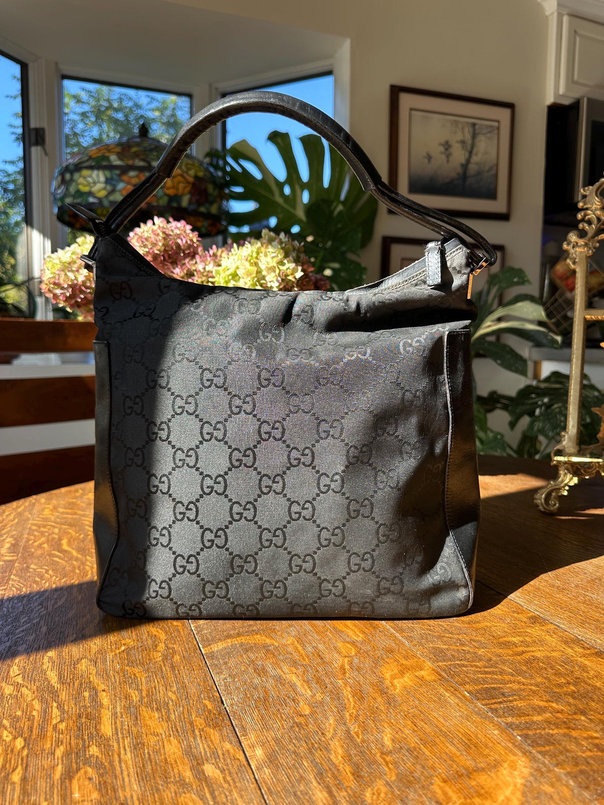 Gucci GG Monogram Shoulder Bag in Black Jacquard