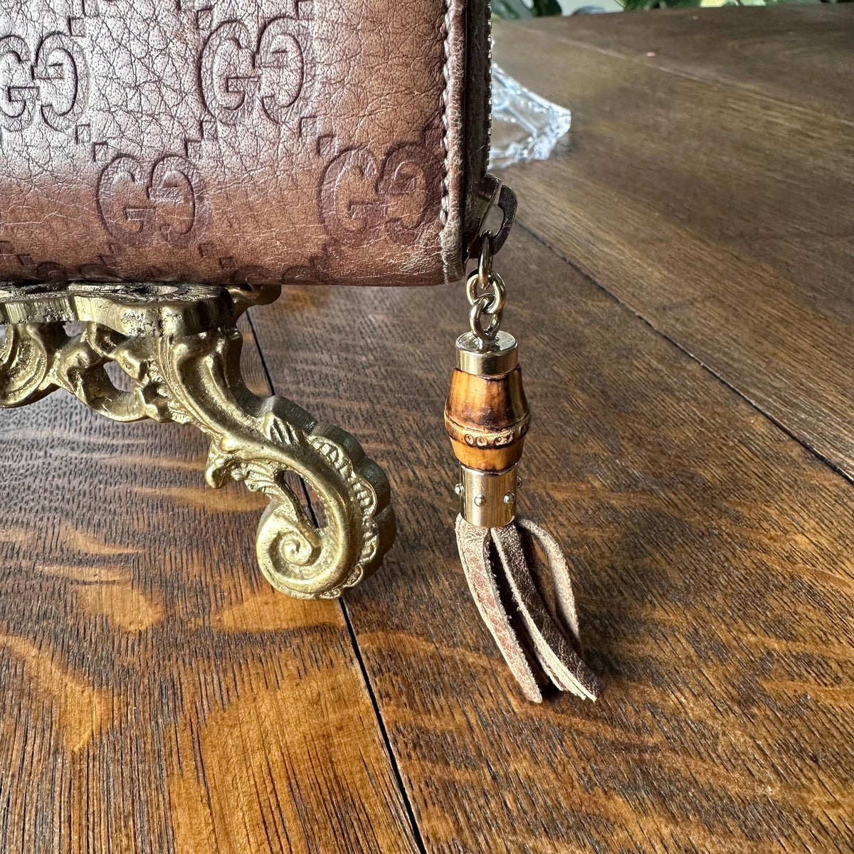 Gucci GG Monogram Brown Leather Zip Around Wallet with Dust Bag