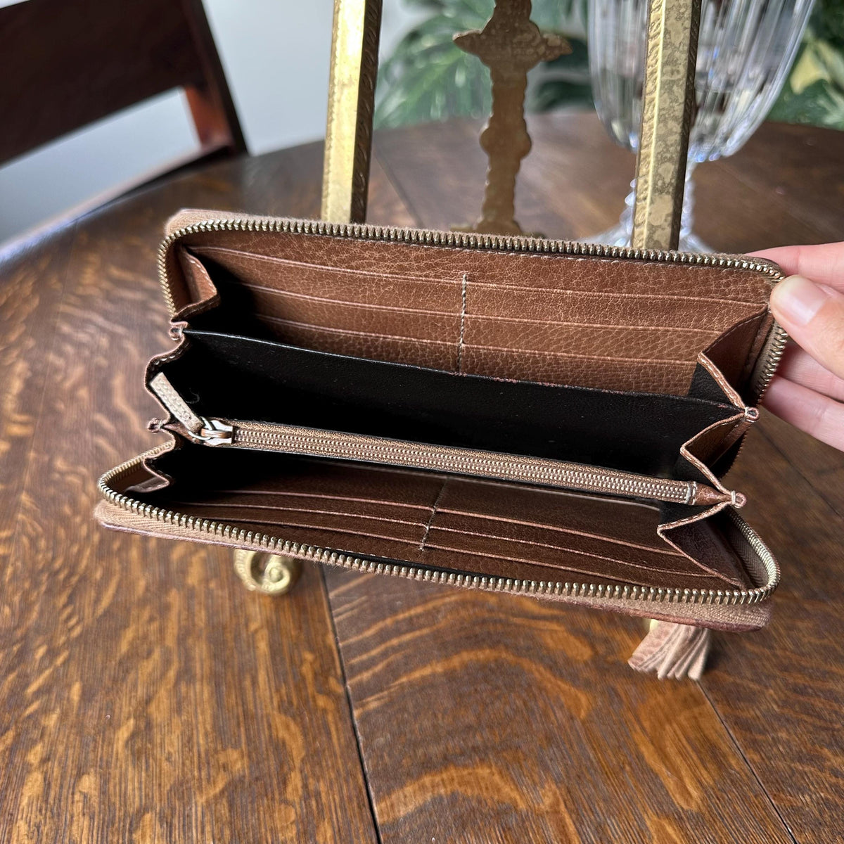 Gucci GG Monogram Brown Leather Zip Around Wallet with Dust Bag
